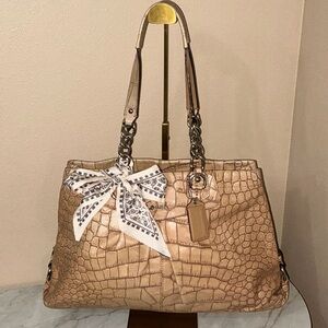 Coach Ashley Camel Beige Crocodile-Embossed Leather Finish Handbag 👜